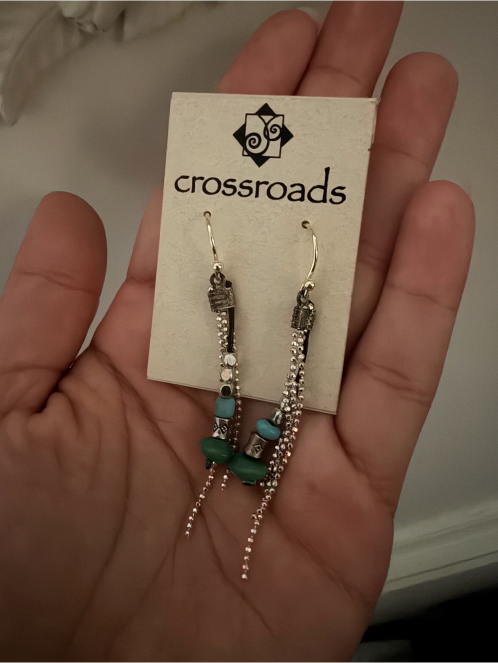 Crossroads Silver-Tone Dangle Earrings with Turquoise Beads
